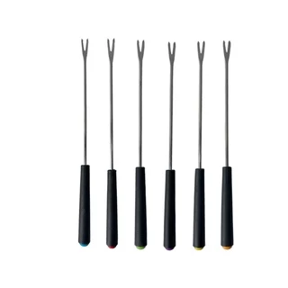 Kit 6 Garfinhos De Fondue Aço Inox Cabo Preto