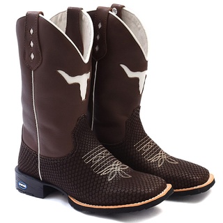 Bota Botina Country Texana Snake Bordado Cano Longo Bico Quadrado