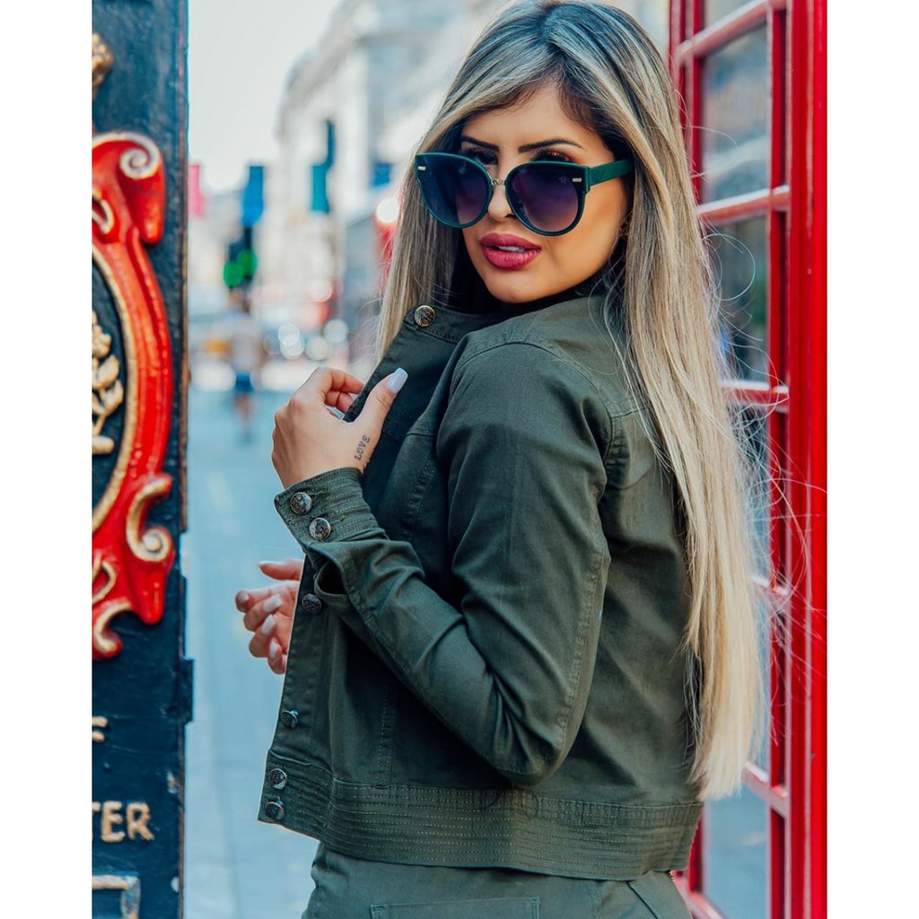 Jaqueta jeans best sale verde militar feminina