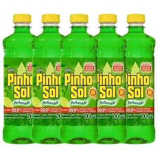Kit Desinfetante Pinho Sol Limão 500mL com 5 unidades em Oferta na Shopee