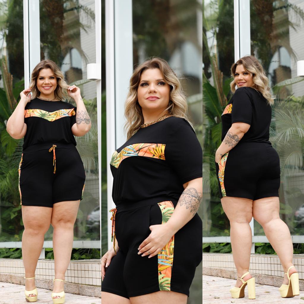 Conjunto Plus Size Feminino Verão Blusa Short Faixa Bermuda Conjuntinho  Shorts Blusinha Listra Grande G2 Moda Maior GG