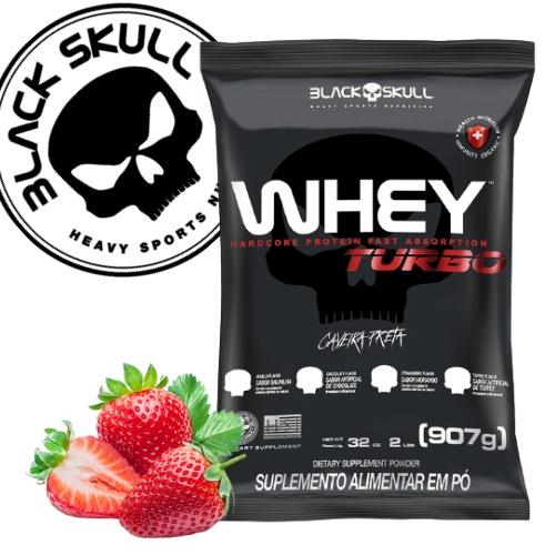 Whey Turbo Refil Sabor Morango – 907g Black Skull – Caveira Preta