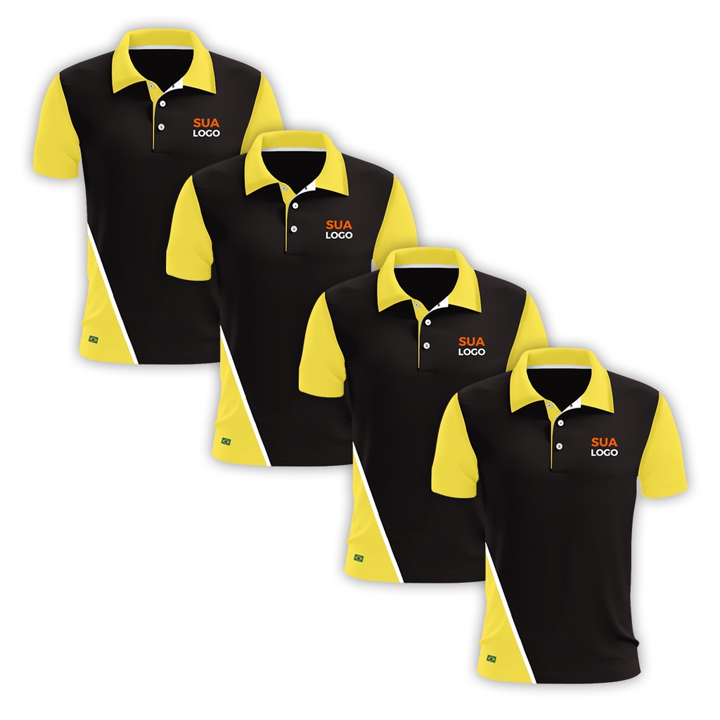 4 Camisas Polo Personalizadas Com Sua Logo Bordada No Peito, Modelo Dual Color.