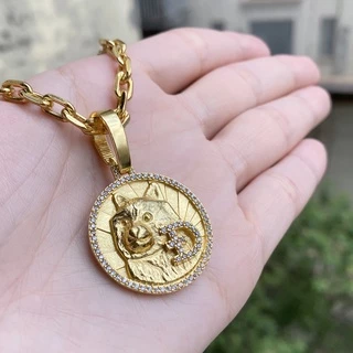 Pingente De Ouro Masculino 24k Dogecoin Cravejado Em Zircônia Banhado em Oferta na Shopee