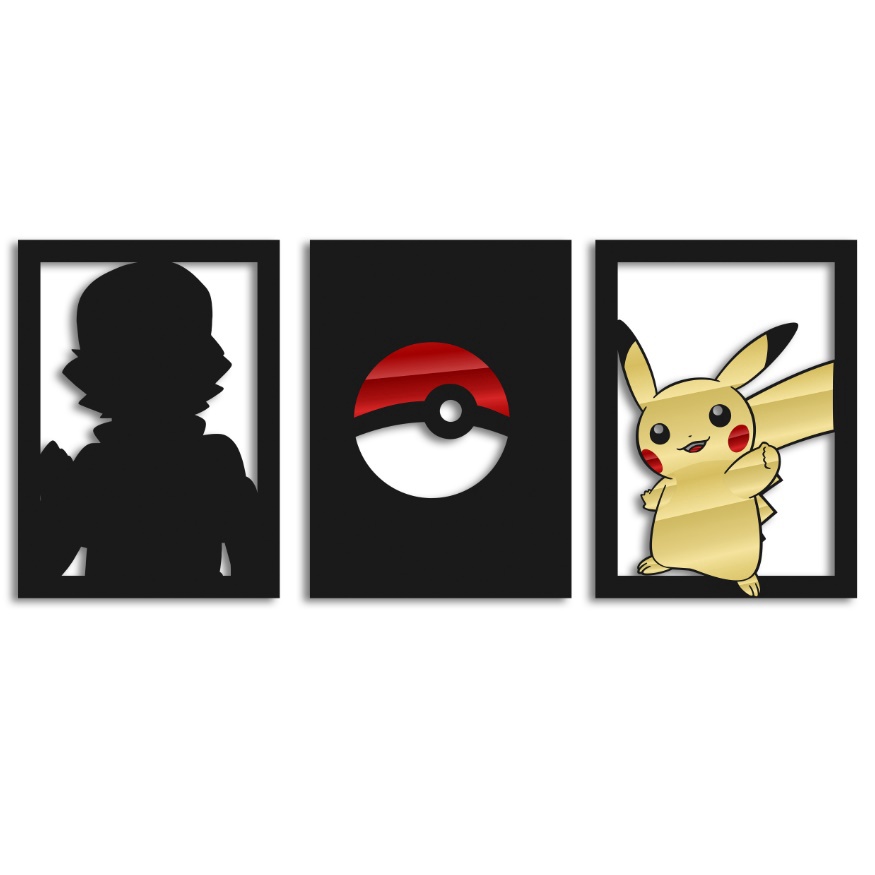 Quadro Decorativo Pokemon Desenho Pikachu 5 Peças