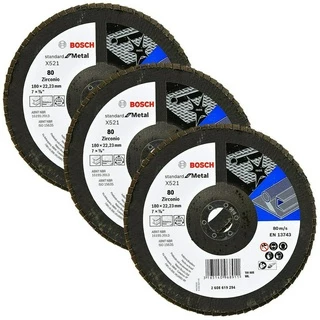 Discos Flap 180mm p/ Metal Bosch Grão 80 Kit com 3 Curvo Standard 7"