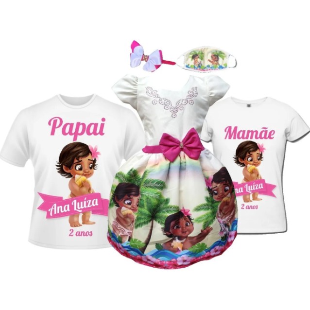 Cotrio Conjunto de vestido Princesa Moana para meninas vestido de cosplay  para festa de Halloween infantil roupa de aventura com acessórios de 3  peças 2-3 anos