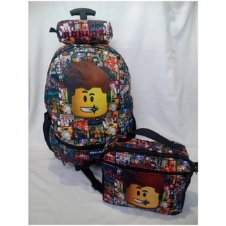 Kit Mochila Escolar Roblox Com Rodinhas+ Toalhinha e estojo