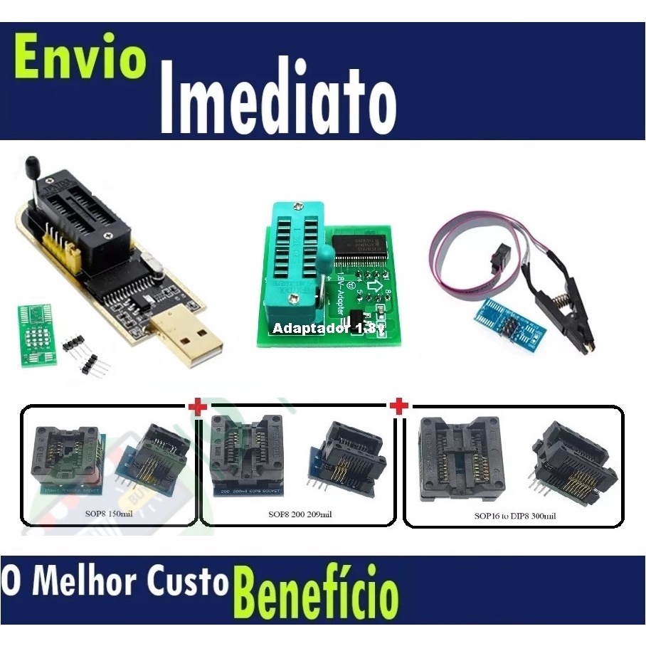 Programador Gravador Ch341a Usb Eprom Bios + Adaptadores
