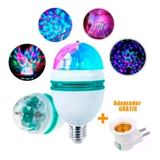 Lâmpada Giratória Colorida Led Bola Maluca Rgb + Adaptador Tomada para Festas Baladas Eventos
