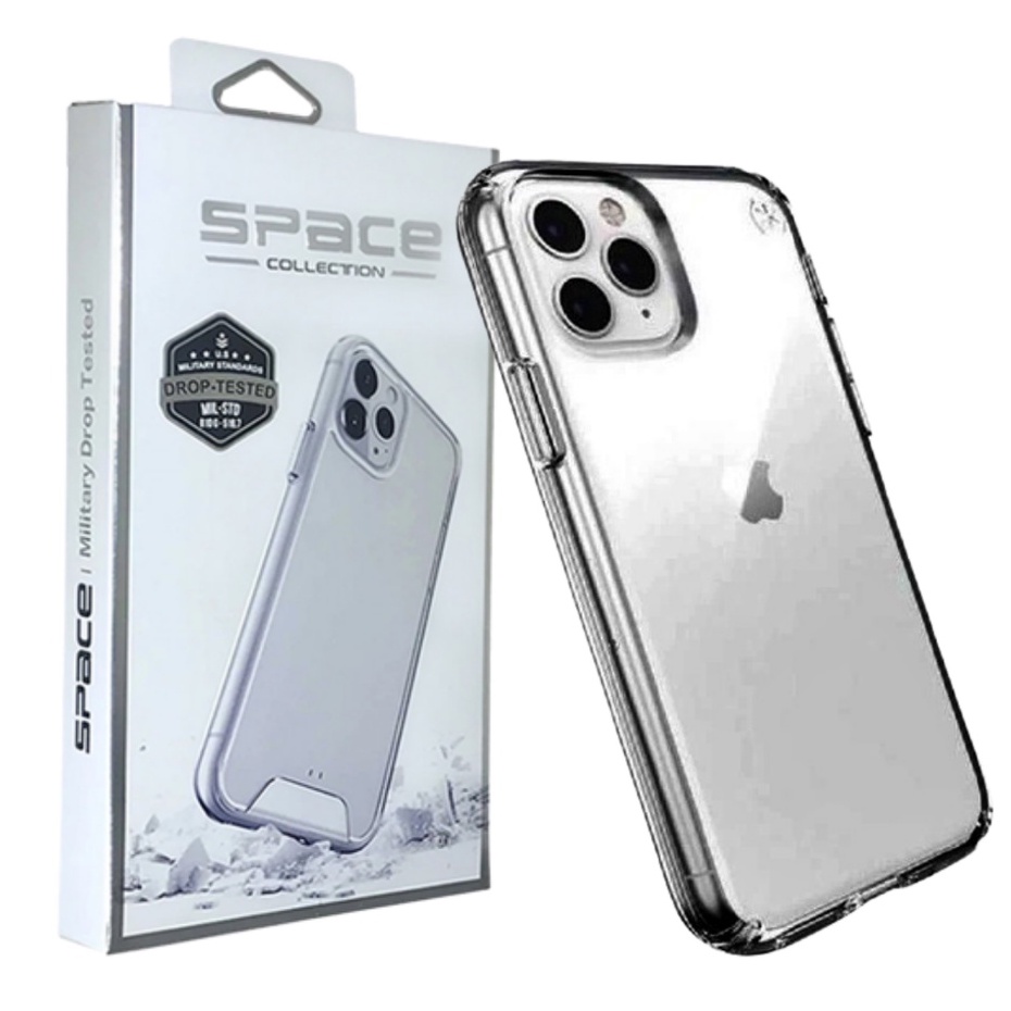 Capa Space com borda PRETA ORIGINAL Transparente Anti Impacto Policarbonato (Não Amarela) TPU IPhone 7 8 Plus X Xr Xs Pro Max 11 12 13 12 Mini 13 mini