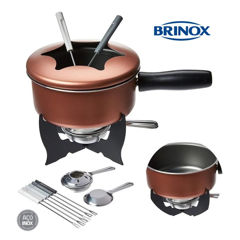 Fondue Conjunto Panela Queijo Carne Chocolate Cobre Brinox