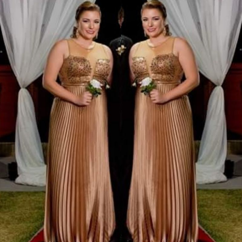 Vestido store plissado dourado