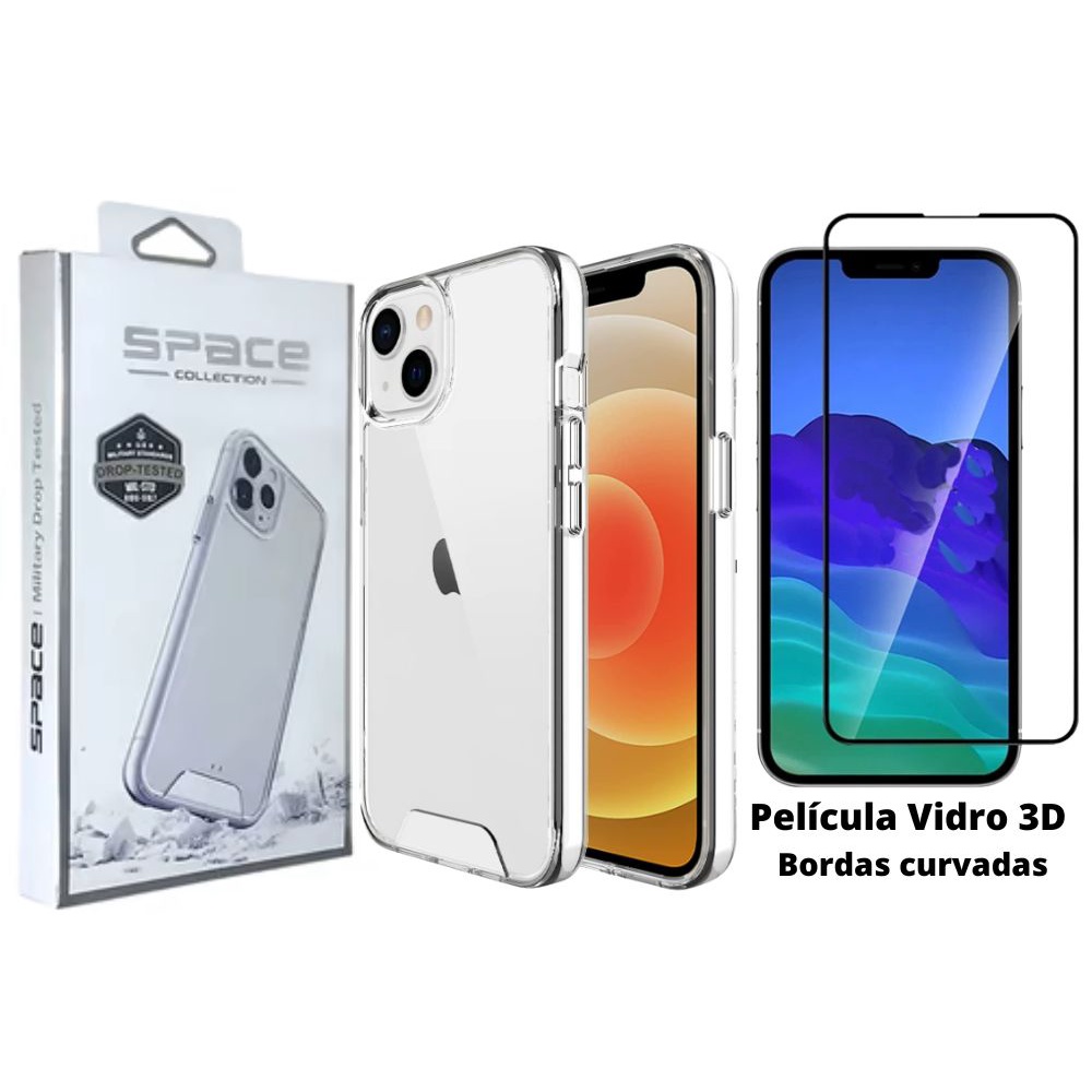 Kit Em Capa Capinha Case Clear Space Pelicula Vidro D Full Cover