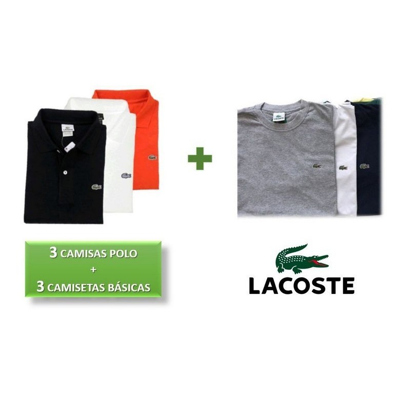 KIT 3 CAMISETAS BÁSICAS + 3 CAMISAS POLO LACOSTE