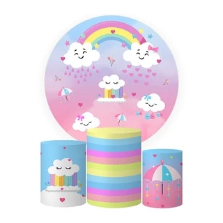 Trio Capas Cilindros + Painel Tema Chuva de Amor Veste Fácil