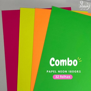 Combo Papel Neon 180grs 32 folhas