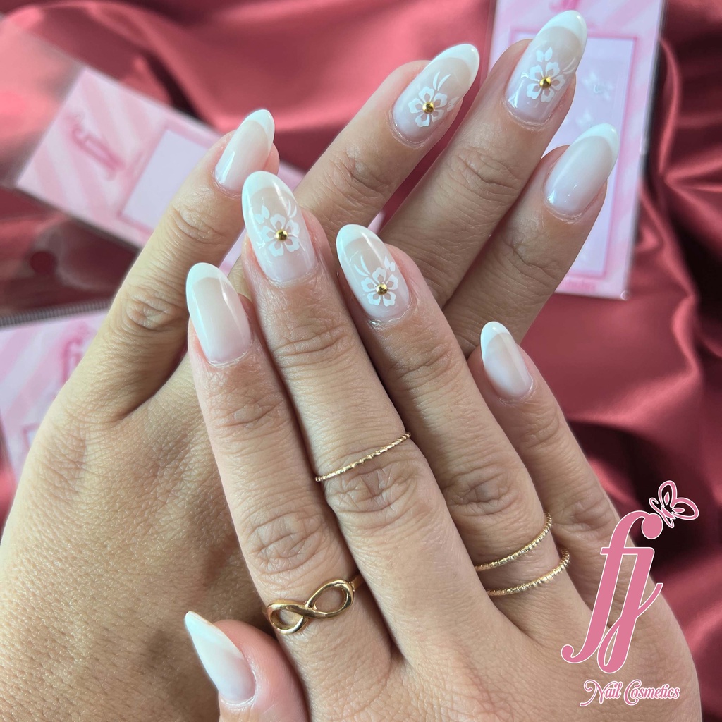 100 Adesivos de Unha 3d Branquinhos Com Pedras Artesanais FJABCP100