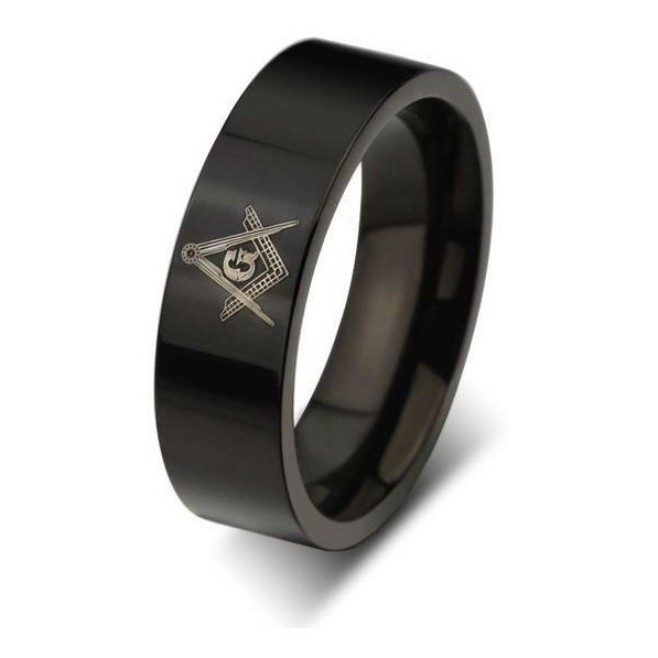 Anel preto titânio 6 mm maçom maçonaria