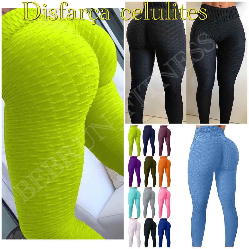 Legging Flocada bolhada tecido Suplex roupa de academia levanta bumbum disfarça celulites