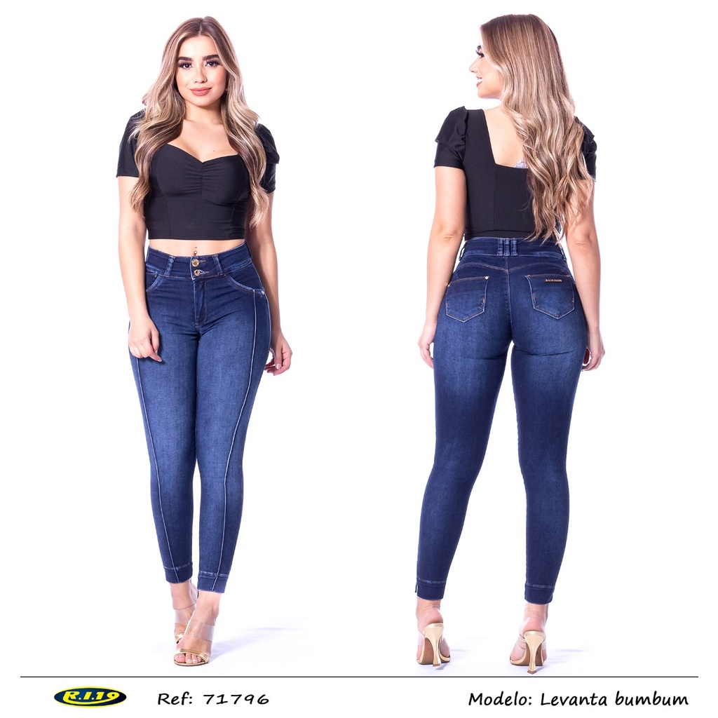 Calça Jeans Feminina Cós Alto Levanta Bumbum Ri19