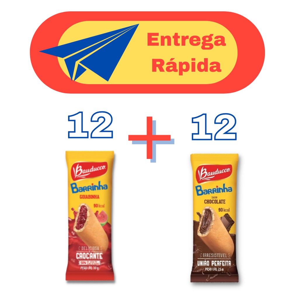 12 Maxi Barrinha Chocolate 25g + 12 maxi Barrinha Goiabinha 30g - Bauducco