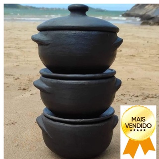 Panela de Barro Capixaba kit com 3 unidades de 1,5 Litros cada uma + 1 Colher de Pau