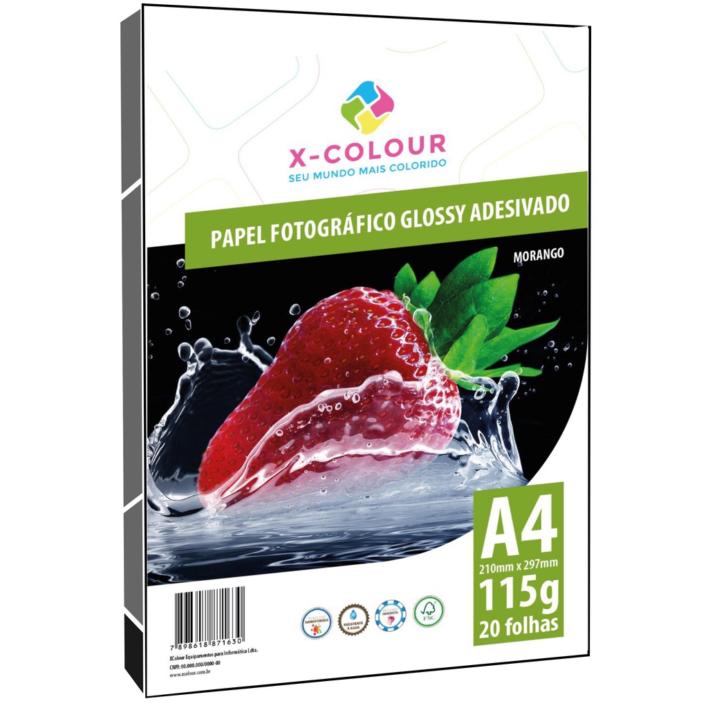 Papel Adesivo Fotográfico A4 Brilho 115g X-COLOUR NÃO DESBOTA
