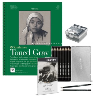 Kit Desenho Artístico (Bloco Toned Gray + Lápis Grafite 12 Un + Borracha Técnica)