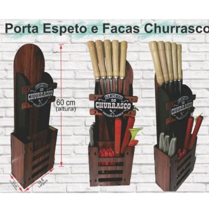 Jogo De Espeto Churrasco 49 Cm 2 Duplos 2 Simples + Suporte