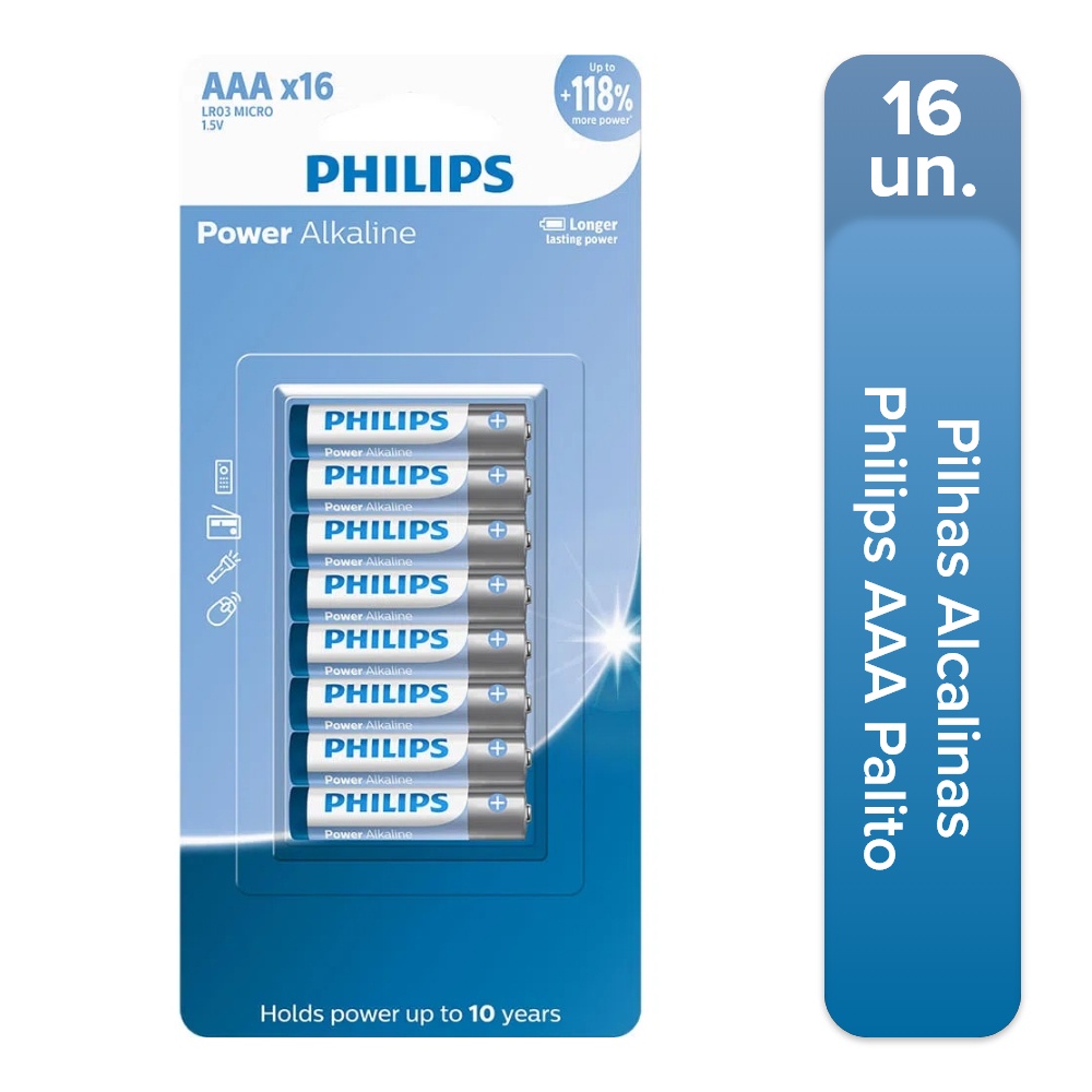 Pilhas AAA Palito Philips Pilhas Comum Aaa Alcalina Tipo modelo 3a ...