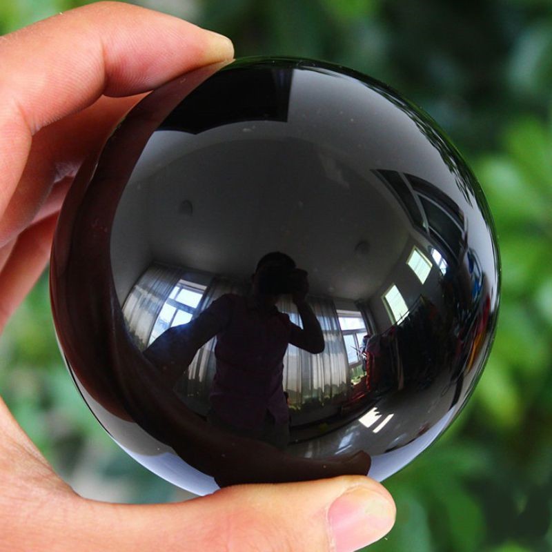 Pssopp Bola de cristal obsidiana preta com base, bola de cristal de 40 mm  para decoração de casa