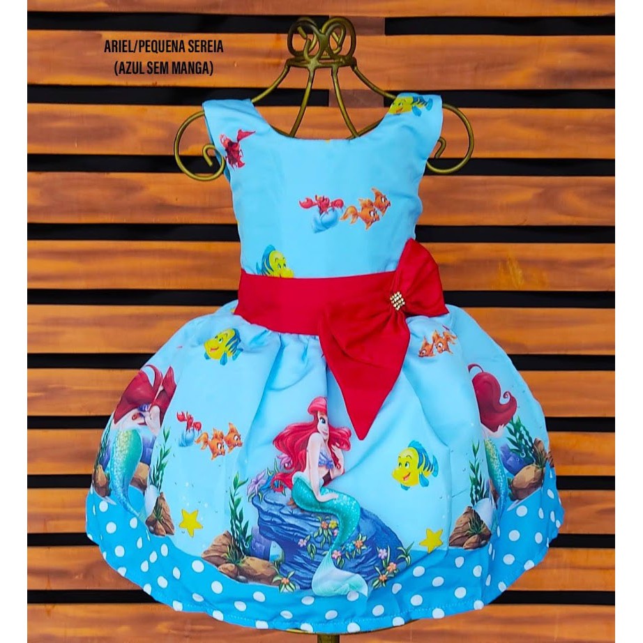 Vestido Roupa Festa Fantasia Infantil Tematico Sereia Ariel