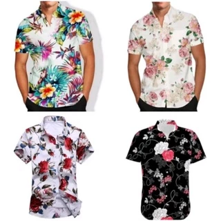 kit 2 camisetas camisas social viscose floral florida de botão manga curta verão