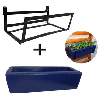Suporte de ferro + Jardineira Azul Pendurar Plantas Suspensa