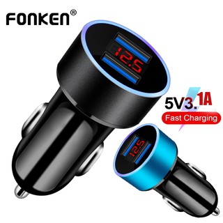 Carregador De Carro FONKEN 3.1A 5V Porta Dupla USB 2 Com Visor LED Telefone Universal Rápido Para