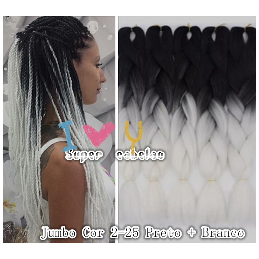 Kanekalon Jumbo Tranças Box Braid Twist Cor 2-25 Preto branco