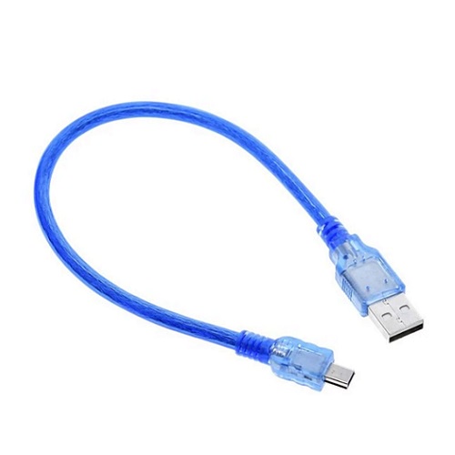 CABO MINI USB AZUL Blindado 30cm COMPATÍVEL COM ARDUINO NANO