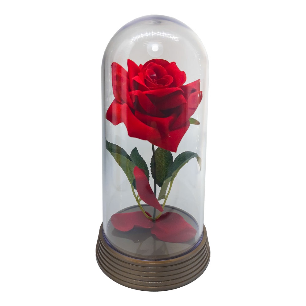 Redoma Cúpula A Rosa Encantada A Bela E A Fera / Pequeno Príncipe Base Ouro Rosa Vermelha