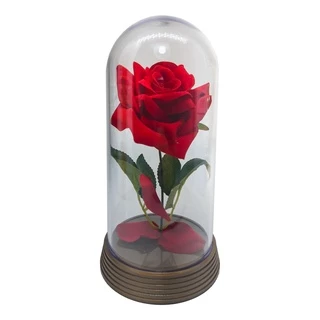 Redoma Cúpula A Rosa Encantada A Bela E A Fera / Pequeno Príncipe Base Ouro Rosa Vermelha