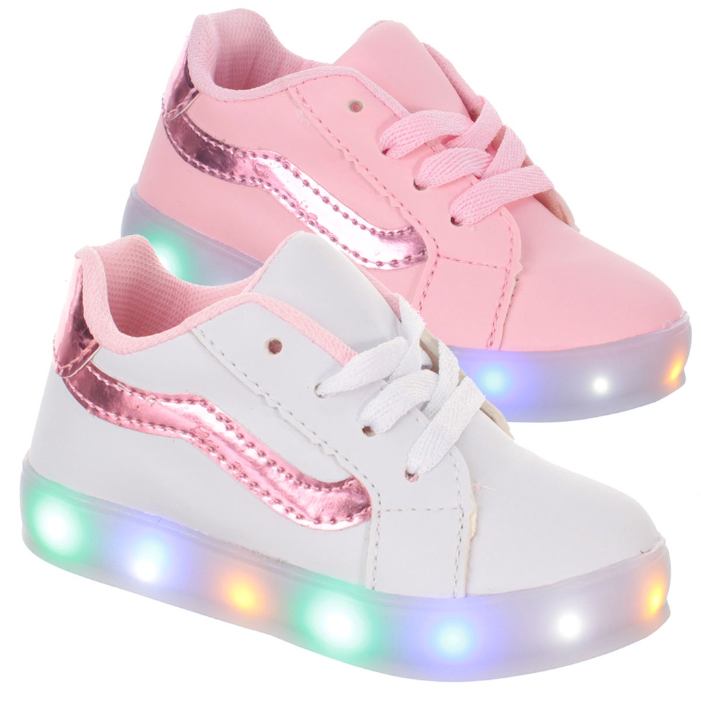 Tenis De Luzinha Led Infantil feminino meninas rosa branco crianca com brilho