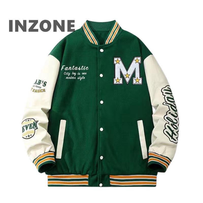 Americano do vintage verde beisebol cyber y2k básico jaqueta