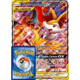 Carta Gigante Pokemon Charizard e Braizen GX Full Art Português Card Original Copag Promo SM230