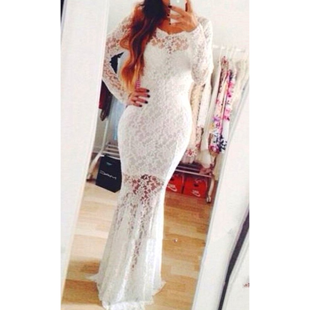 Vestido sereia hot sale branco renda