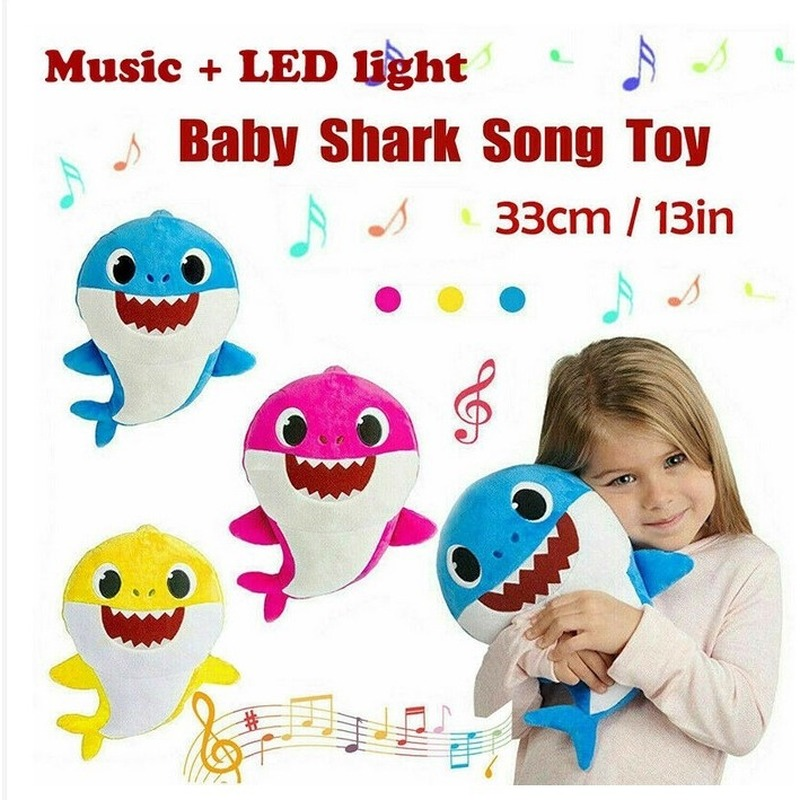 Tubarão brinquedo de pelúcia bebê sharkes kawaii enjoyfeel macio pelúcia  cantar inglês canção dos desenhos animados recheado boneca menino menina  aniversário presente de natal - Amor Lindo