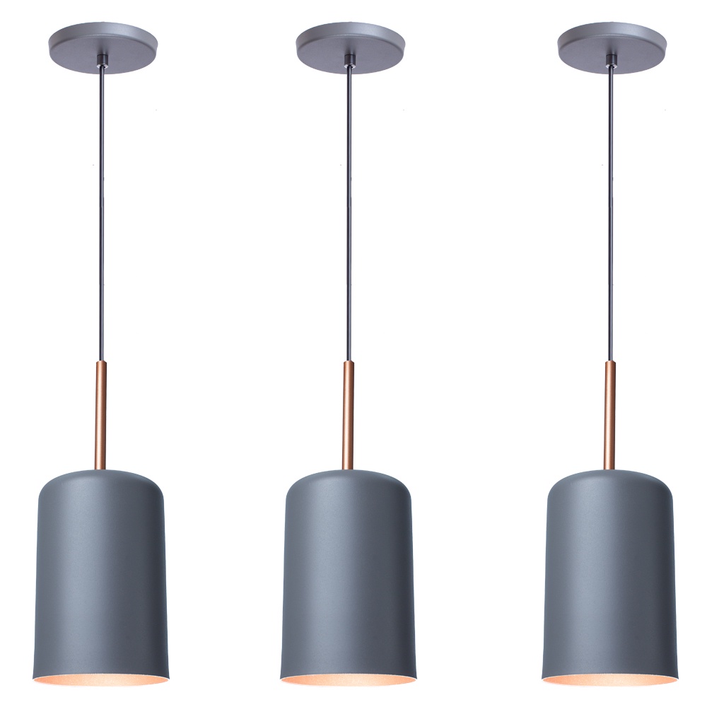Kit 3 Luminária Pendente Veneza Cinza