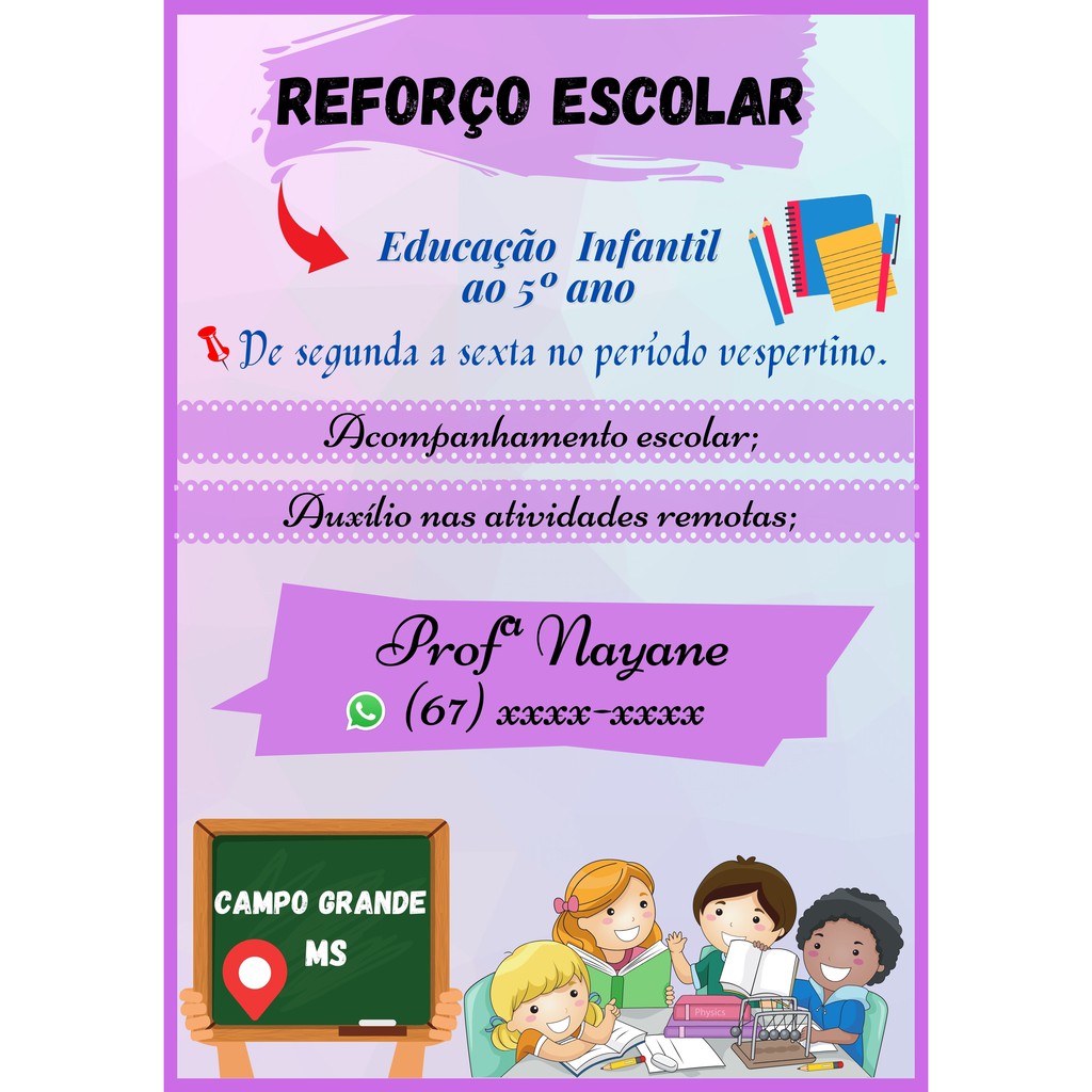 Banner divulgação reforço escolar no tamanho 63cmx100cm | Shopee Brasil