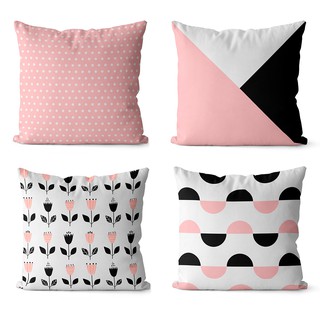 Kit 4 capas de almofadas geométrica rosa com preto