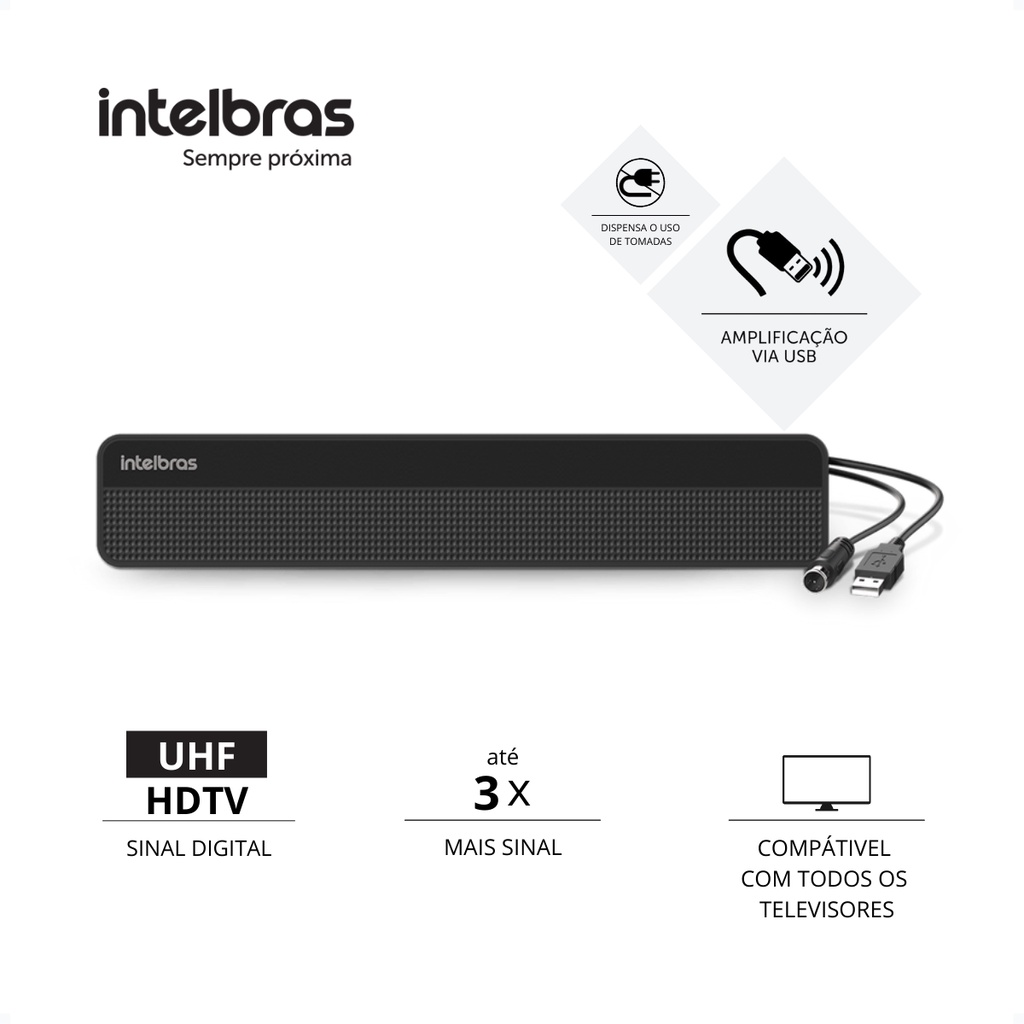 Antena Digital Tv HDTV Interna Amplificada Ai 3101 Intelbras Qualidade de Som e Imagem