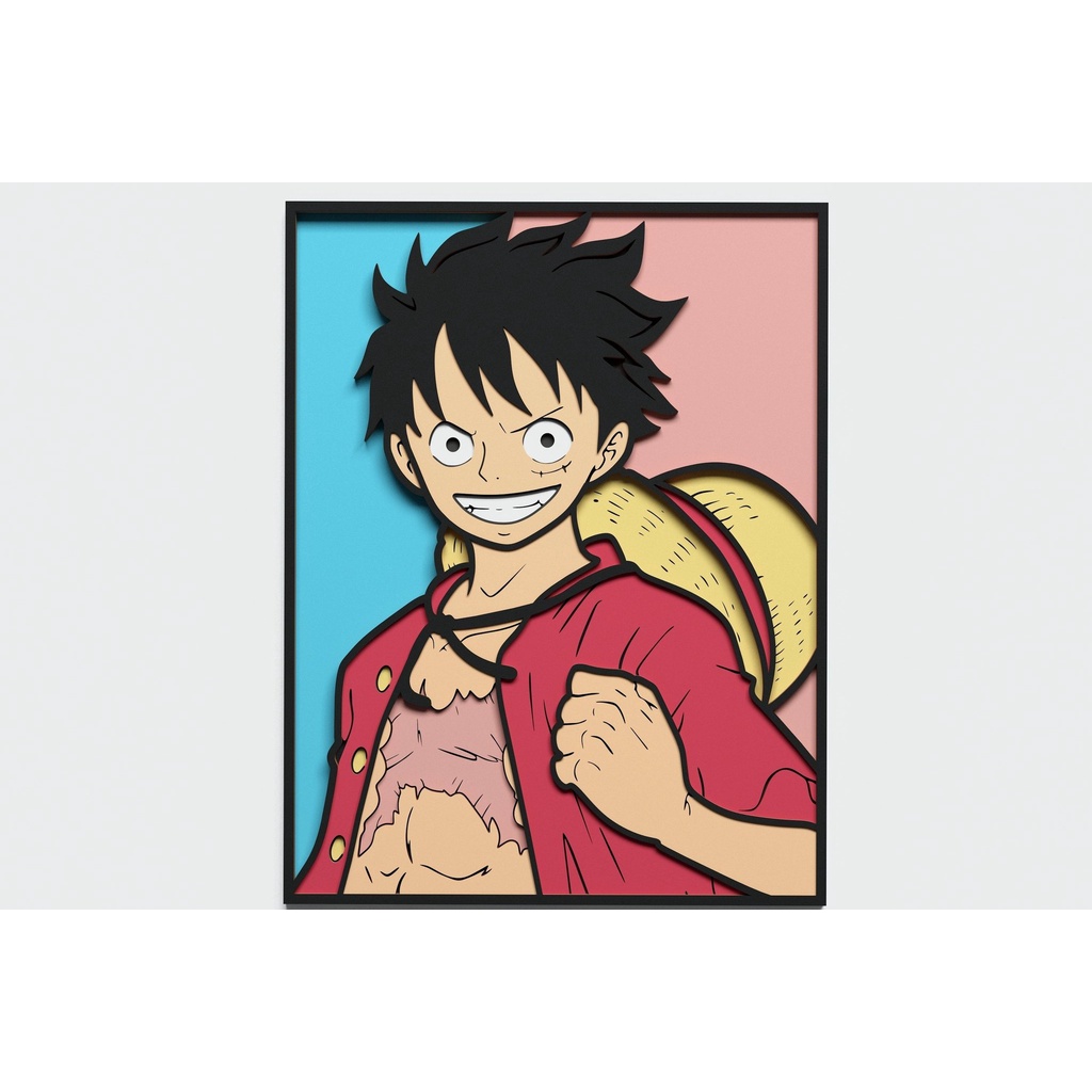 Luffy Rebaixado. One Piece. Quadro decorativo de anime em MDF